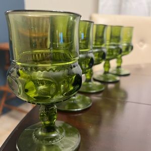 Vintage Indiana Glass Co. Olive Green King's Thumbprint Cordial Glasses